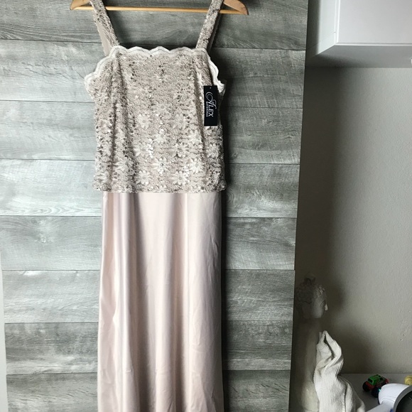 Alex evening gold sequin lace satin overlay gown - Picture 8 of 8